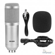 Microfone Condensador Profissional Studio E Tripé Prata